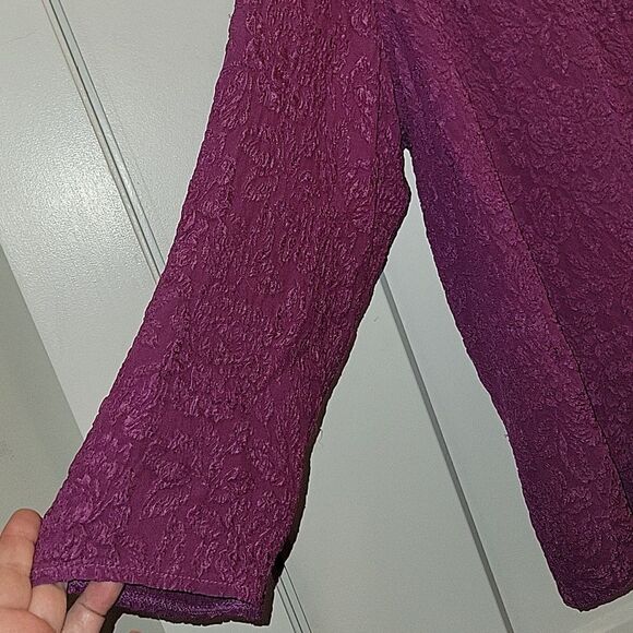 URU 100% Silk Textured Floral Top Shirt Lagenlook Mulberry XL Made in USA - Picture 4 of 9